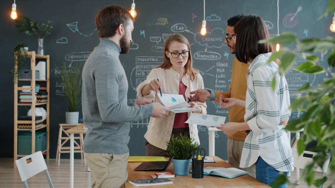 Journalism team working together in modern office